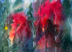 Watercolor painting red Fall Colours