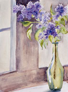 watercolor painting by Debbie Homewood  Lilacs in Vase